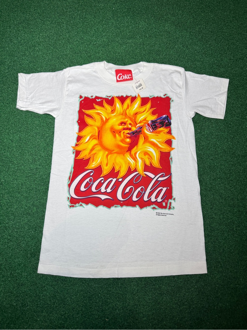 Vintage 90s Coca Cola Sun T-shirt, Deadstock New With Tags Coke Soda 1995 Small